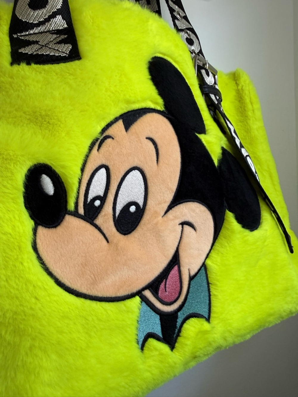 Disney Parks Mickey Mouse Faux Fur Neon Yellow Tote Bag - Picture 3 of 6